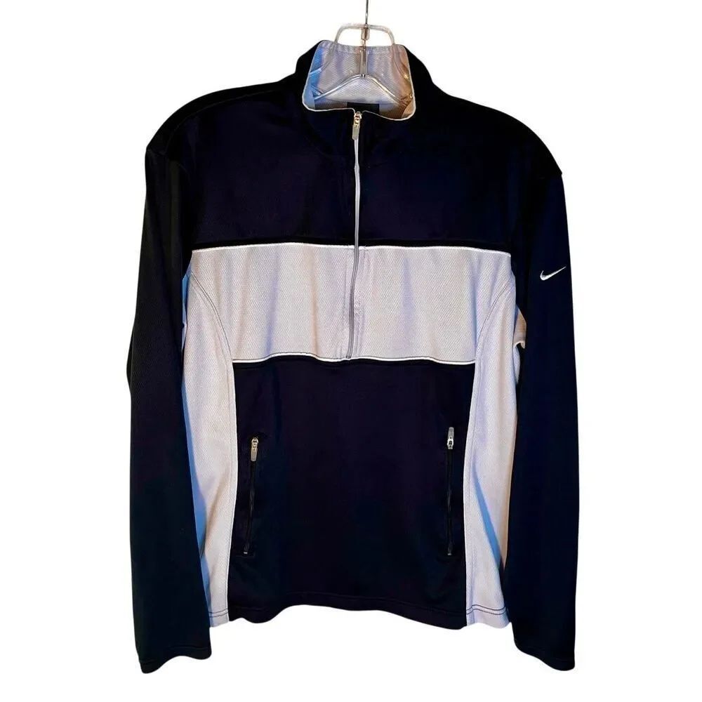 Nike Jacket Women Sz Large Swoosh Quarter Zip Pocket Light Dri Fit Run Gym Core